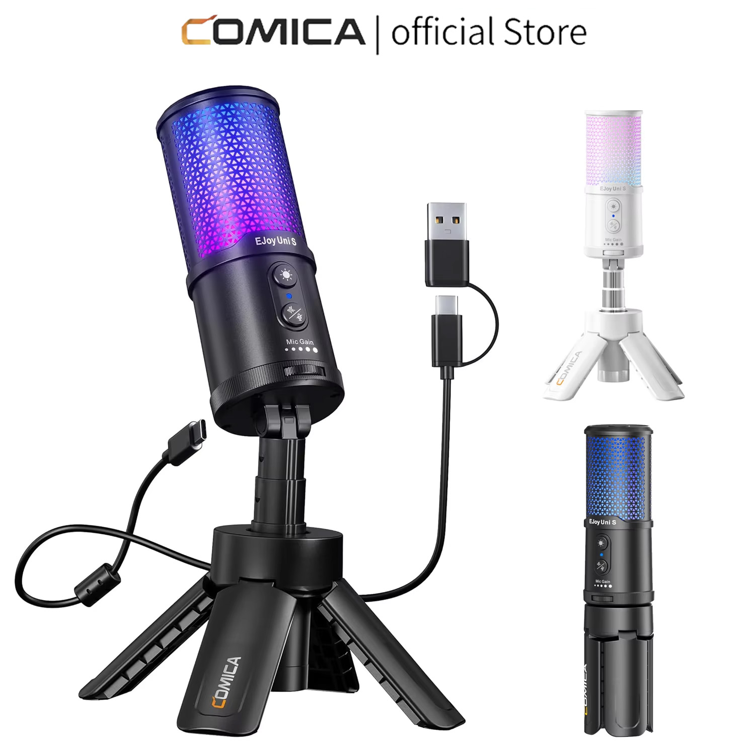 Pc Gaming Youtuber - COMICA RGB Oyuncu USB Kondenser Mikrofon,
